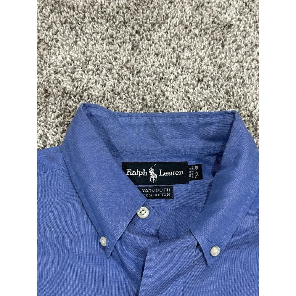Ralph Lauren Size 15.5 X 34  Men's Long Sleeve Button Down Shirt Blue Yarmouth